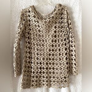 Vintage Gorgeous Handmade Look Open Knit Sweater & Tank, Light Taupe by JPR SZ M